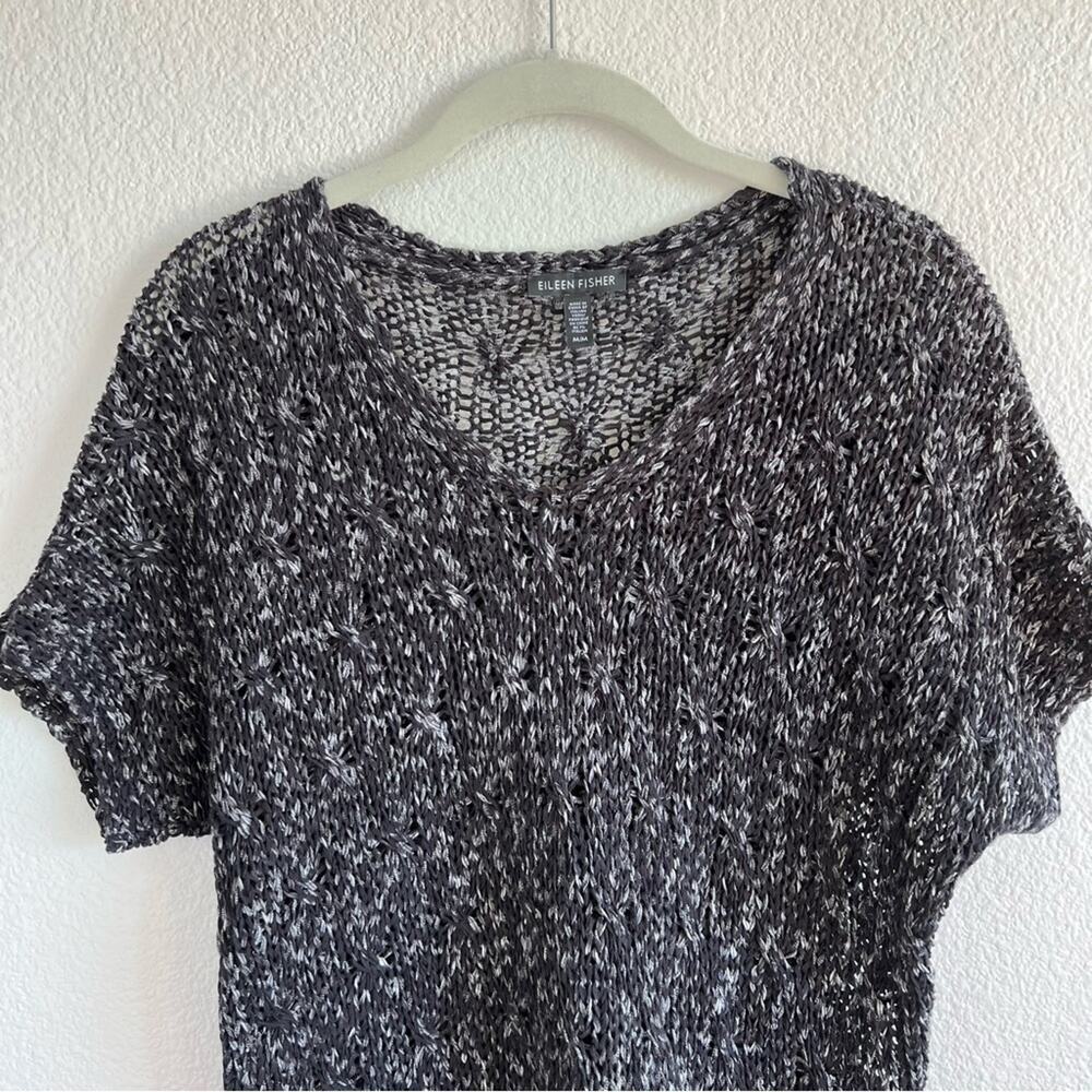 Eileen Fisher Ribbon Yarn Black Short Sleeve‎ Sweater - Picture 3 of 14
